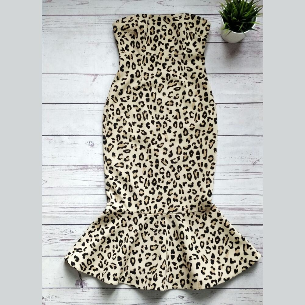 CINQ A SEPT Luna Leopard Print Mermaid Hem Strapless Cocktail Dress 4 EUC